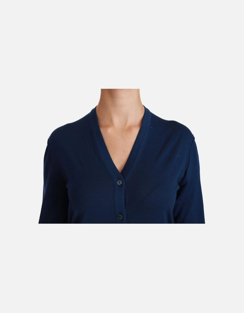 VNeck Merino Wool Cardigan Women - Blue Sweaters