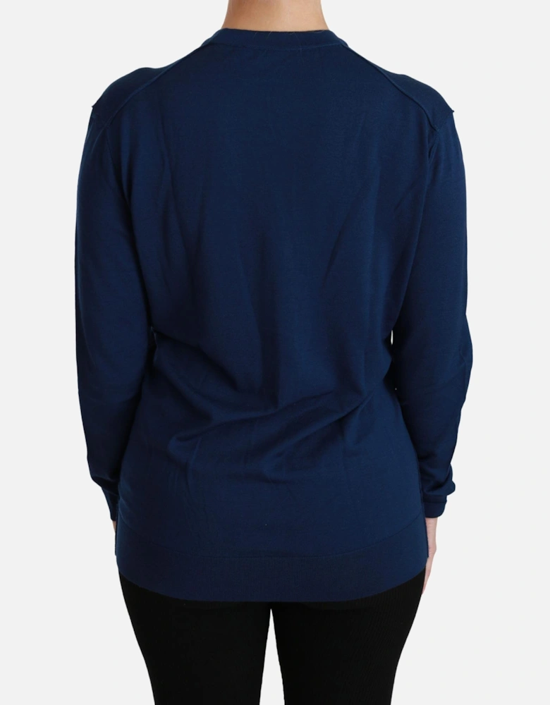 VNeck Merino Wool Cardigan Women - Blue Sweaters