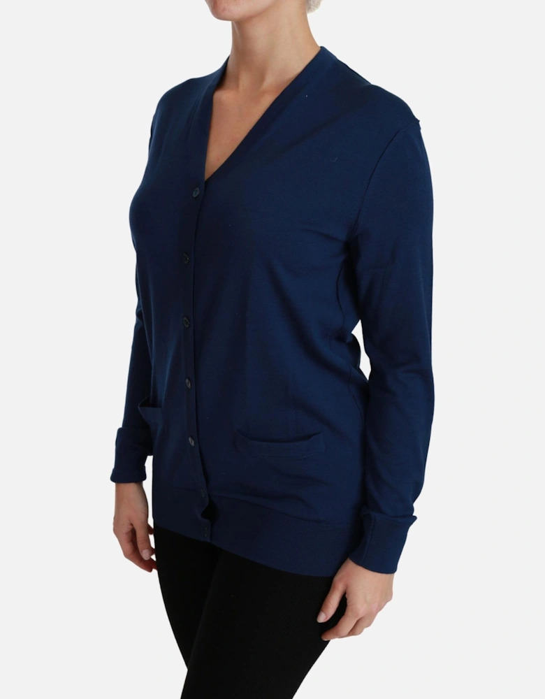 VNeck Merino Wool Cardigan Women - Blue Sweaters