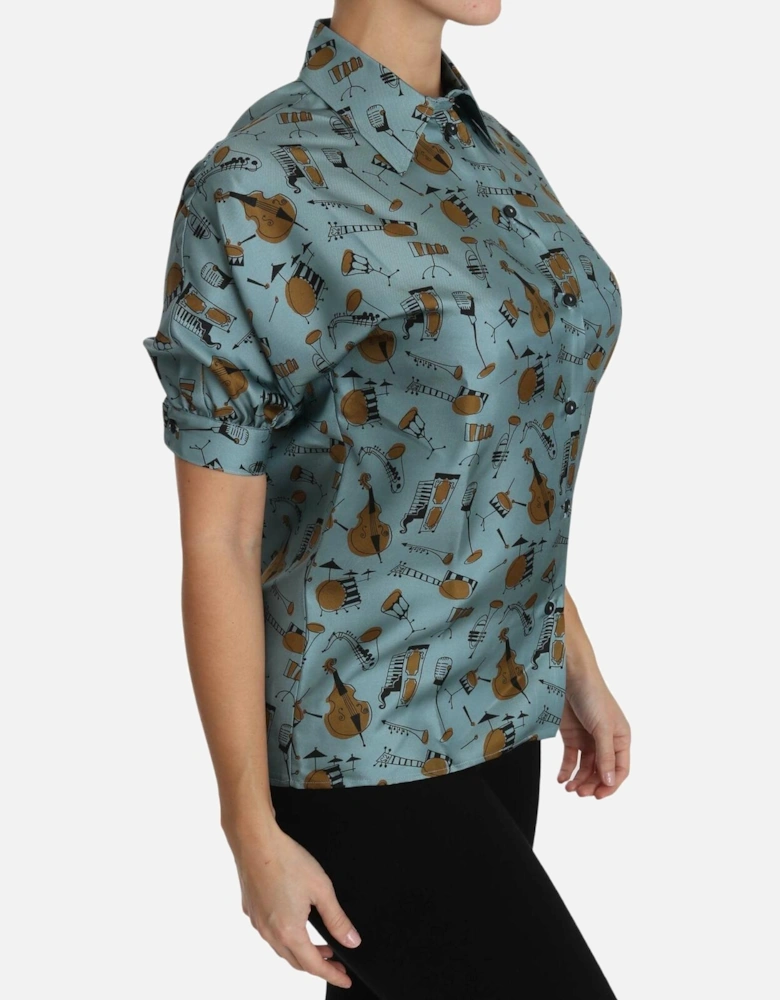 Silk Blouse with Collar and Logo Details Women - Multicolor Shirts