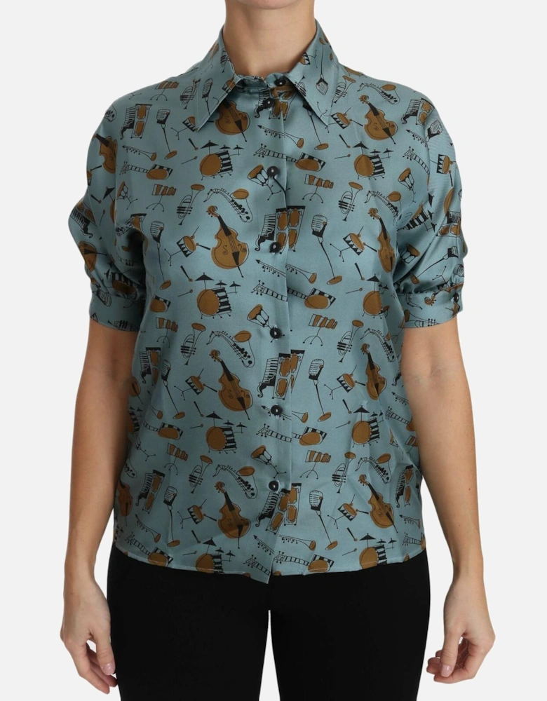 Silk Blouse with Collar and Logo Details Women - Multicolor Shirts