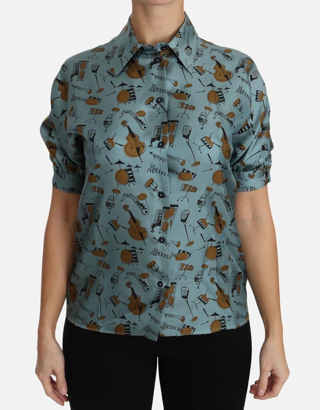 Silk Blouse with Collar and Logo Details Women - Multicolor Shirts, 7 of 6