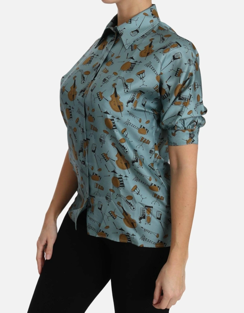 Silk Blouse with Collar and Logo Details Women - Multicolor Shirts