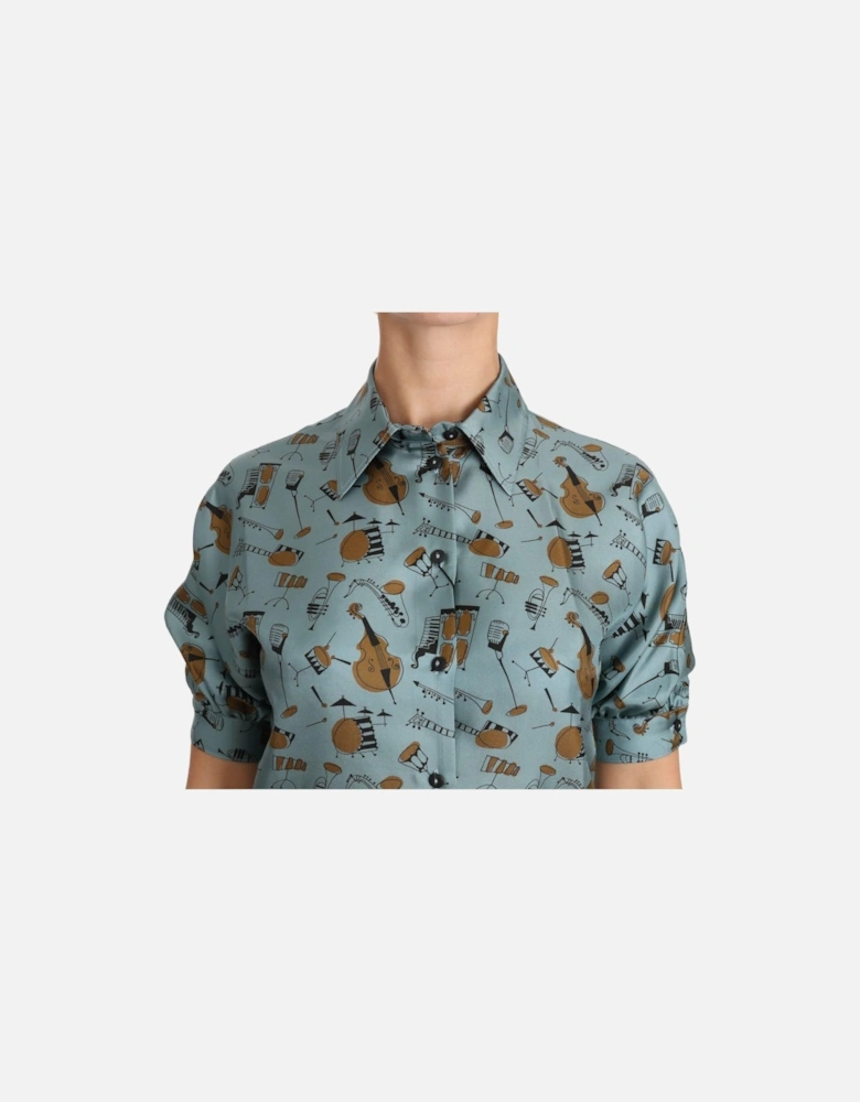 Silk Blouse with Collar and Logo Details Women - Multicolor Shirts