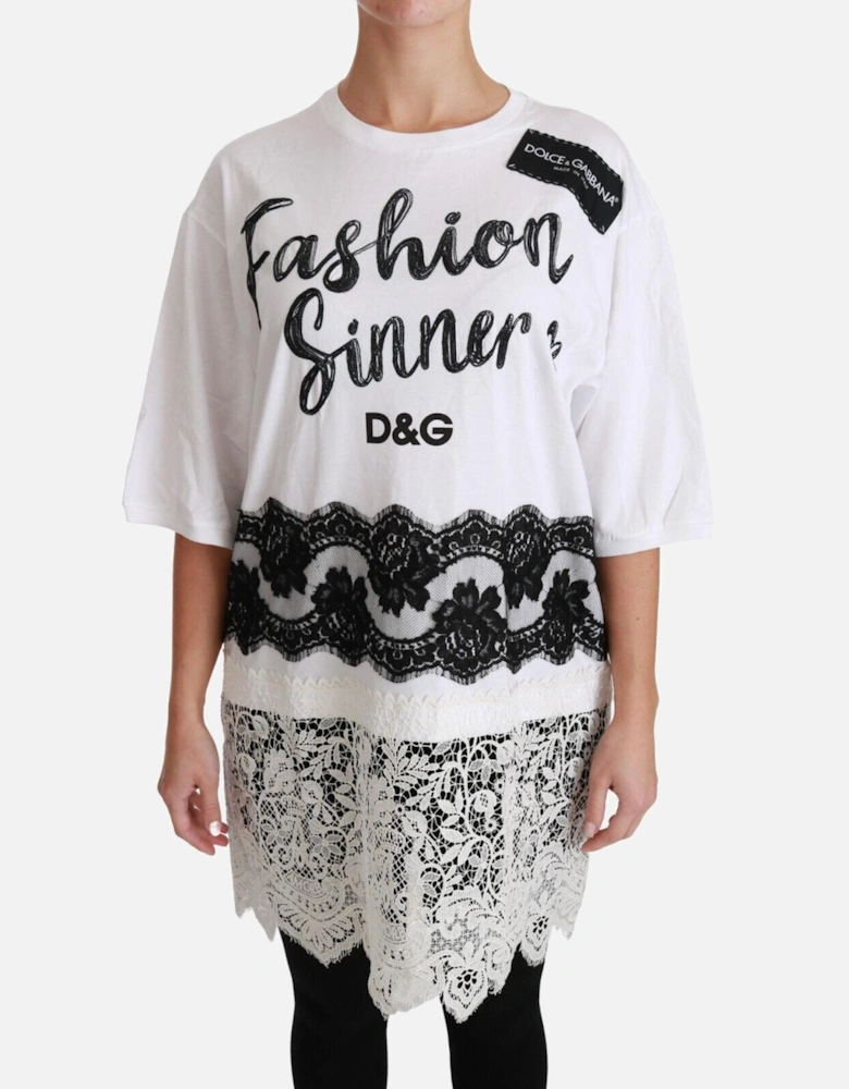 Lace Trim TShirt Fashion Sinner Style Women - Blackwhite T-Shirts