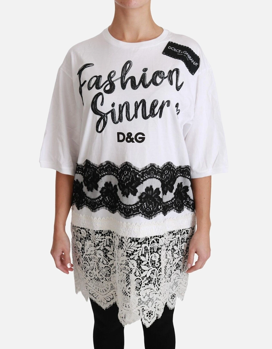 Lace Trim TShirt Fashion Sinner Style Women - Blackwhite T-Shirts