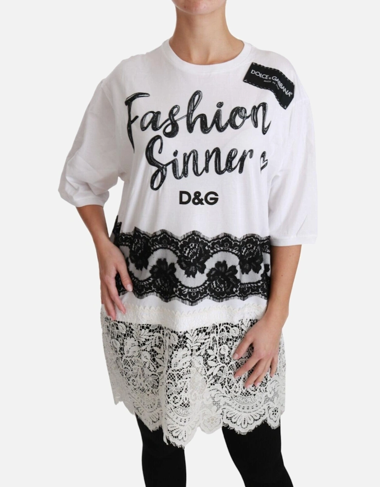Lace Trim TShirt Fashion Sinner Style Women - Blackwhite T-Shirts