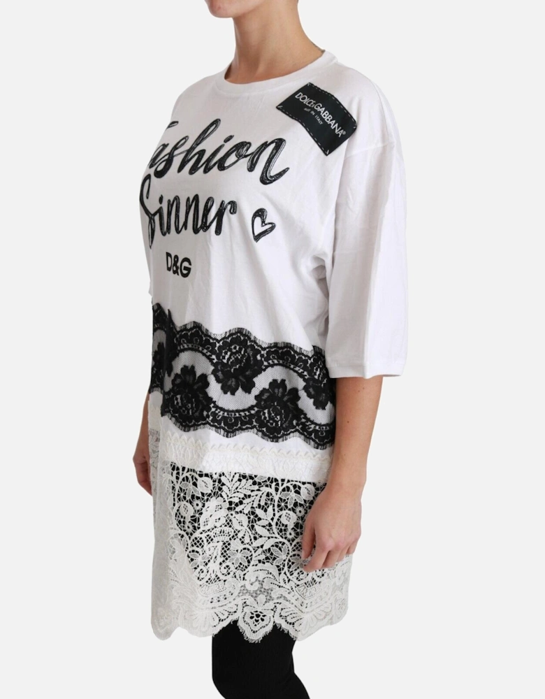 Lace Trim TShirt Fashion Sinner Style Women - Blackwhite T-Shirts