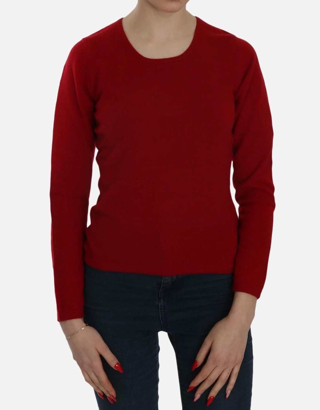 Cashmere Crew Neck Long Sleeve Sweater Women - Red, 6 of 5