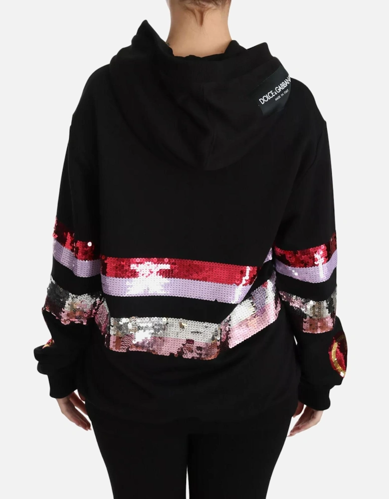 Hooded Sweater with Sequin Embroidery Women - Black