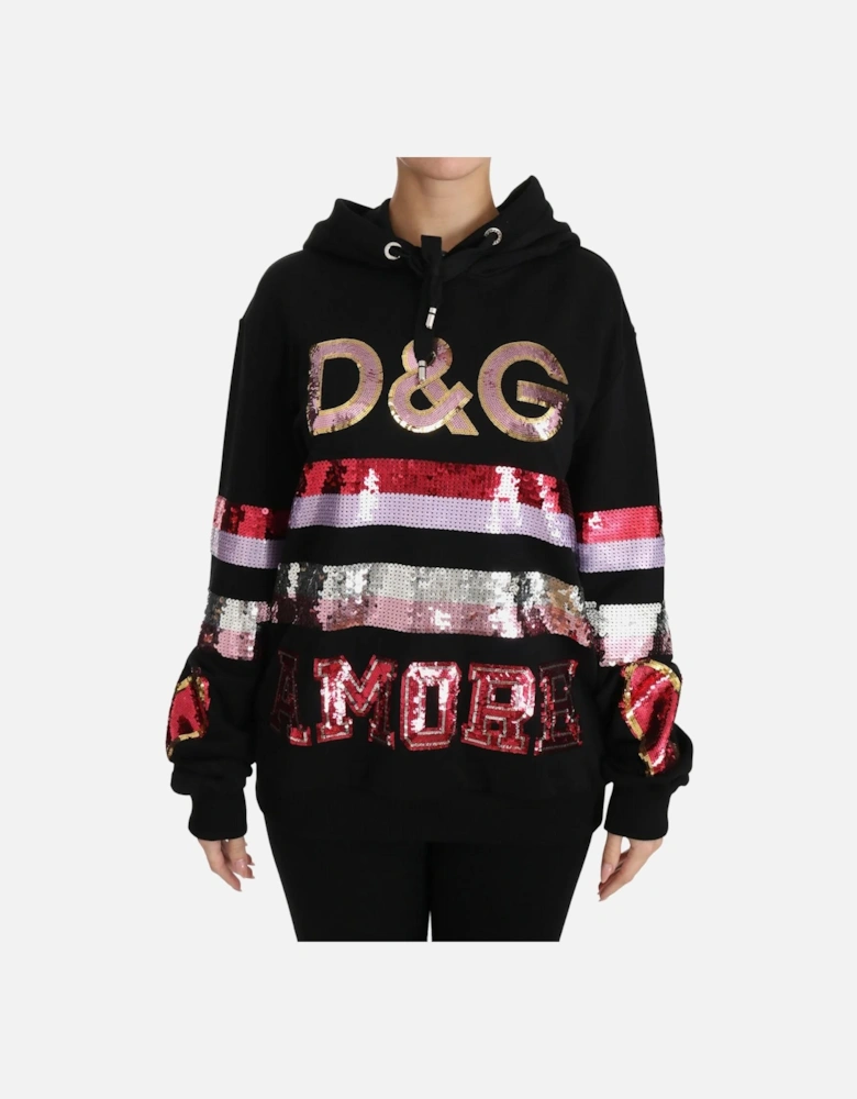 Hooded Sweater with Sequin Embroidery Women - Black