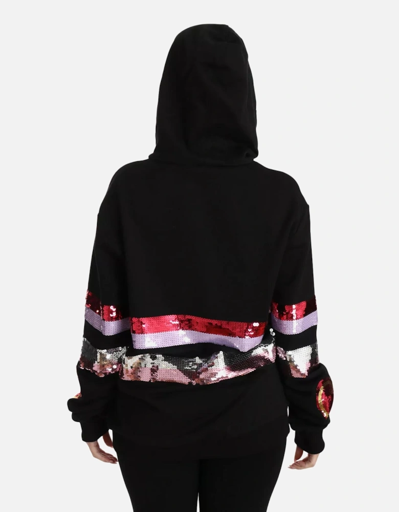 Hooded Sweater with Sequin Embroidery Women - Black