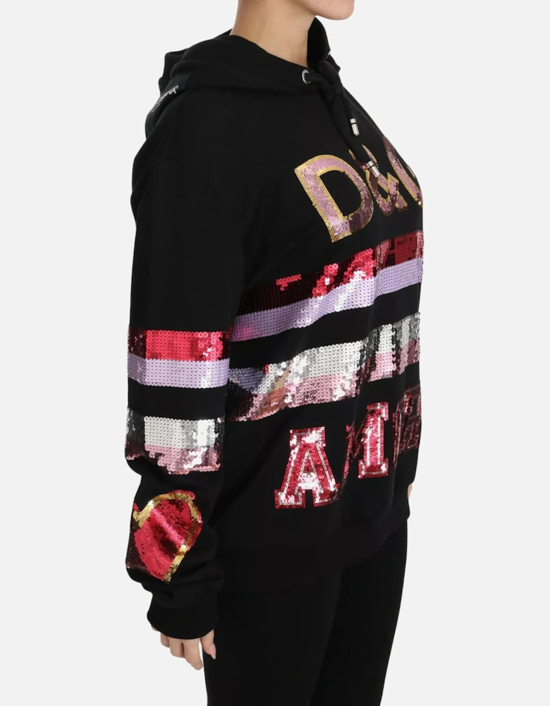 Hooded Sweater with Sequin Embroidery Women - Black