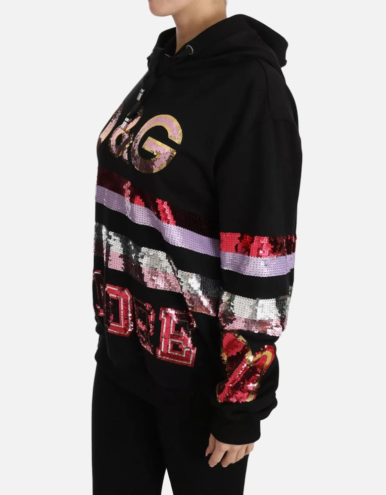 Hooded Sweater with Sequin Embroidery Women - Black
