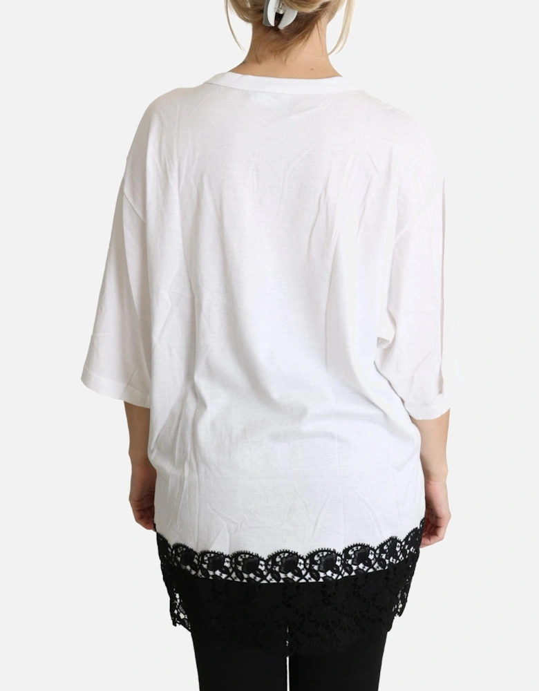 Cherub Print Lace Trim Tee Model DO1445769 Women - White T-Shirts