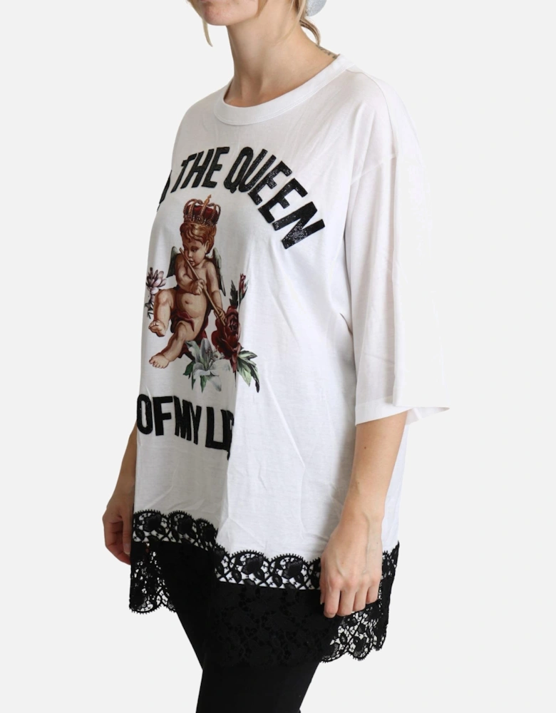 Cherub Print Lace Trim Tee Model DO1445769 Women - White T-Shirts