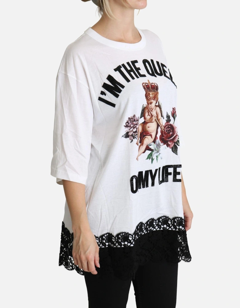 Cherub Print Lace Trim Tee Model DO1445769 Women - White T-Shirts