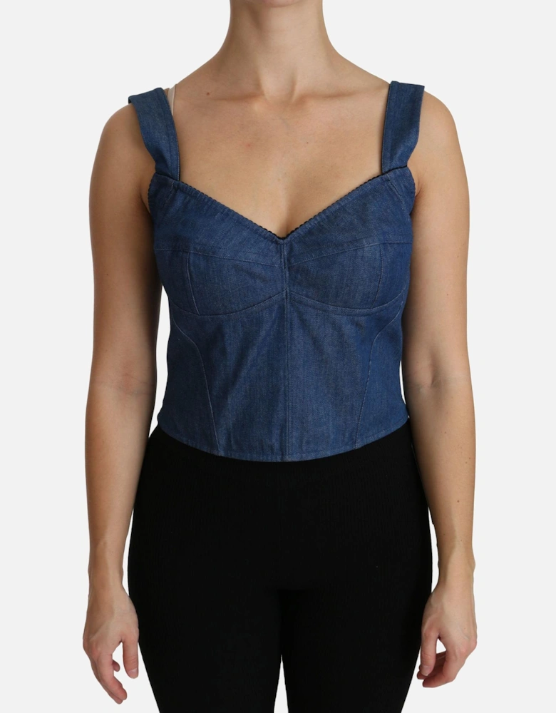 Dolce Gabbana Denim Corset Top TSH4309 Women - Blue T-Shirts
