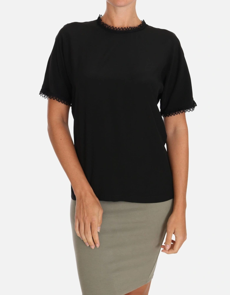 Dolce Gabbana Lace Trim Blouse Short Sleeves Women - Black T-Shirts
