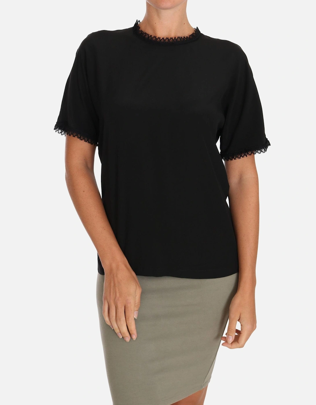 Dolce Gabbana Lace Trim Blouse Short Sleeves Women - Black T-Shirts, 5 of 4