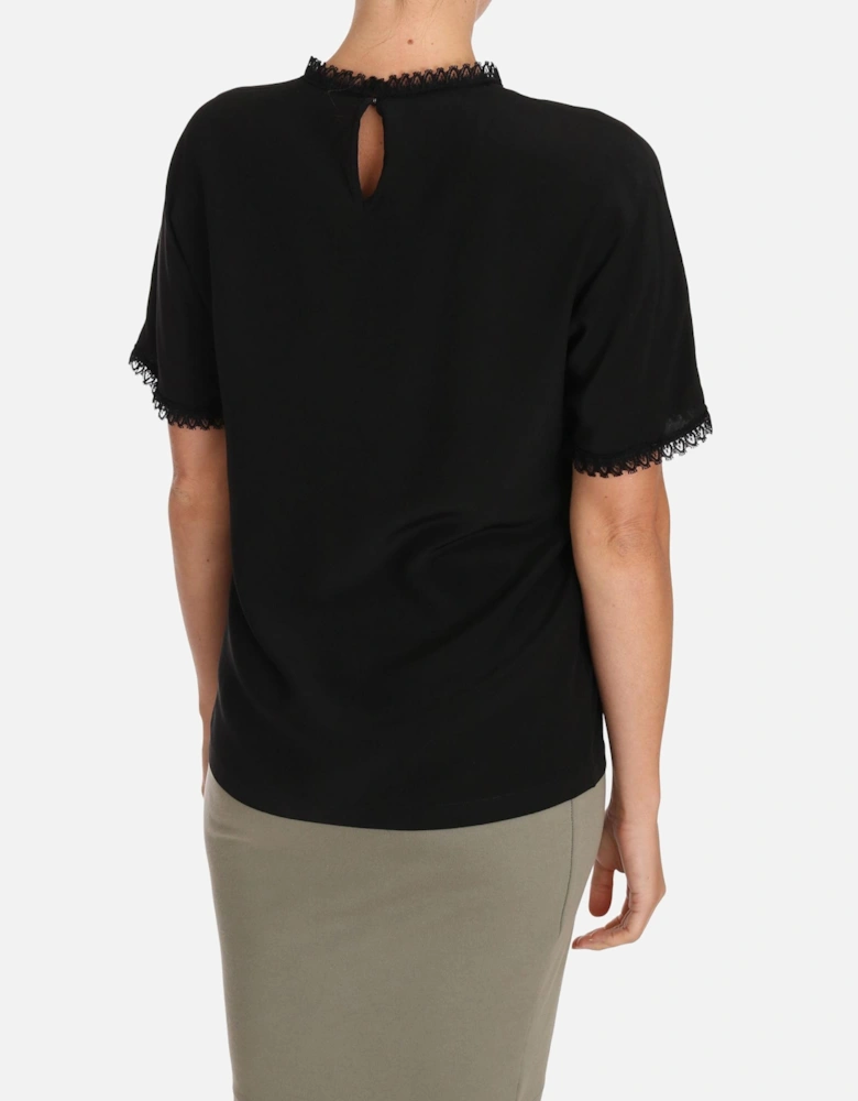 Dolce Gabbana Lace Trim Blouse Short Sleeves Women - Black T-Shirts