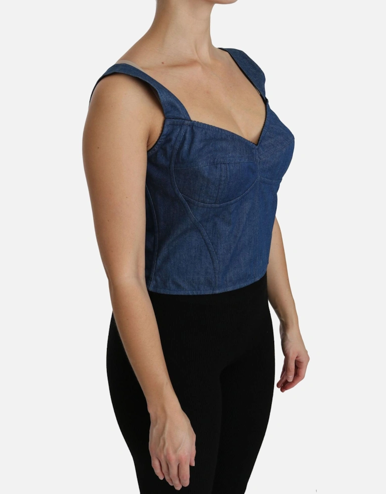 Dolce Gabbana Denim Corset Top TSH4309 Women - Blue T-Shirts