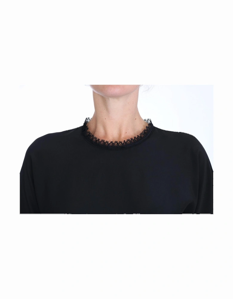 Dolce Gabbana Lace Trim Blouse Short Sleeves Women - Black T-Shirts