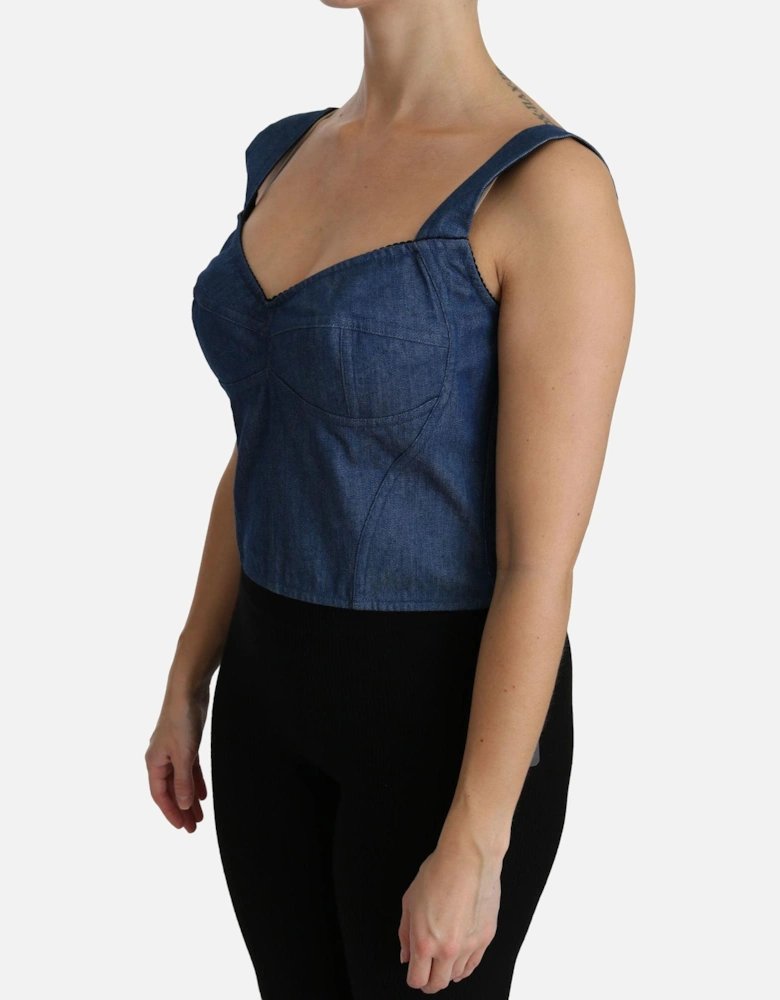 Dolce Gabbana Denim Corset Top TSH4309 Women - Blue T-Shirts