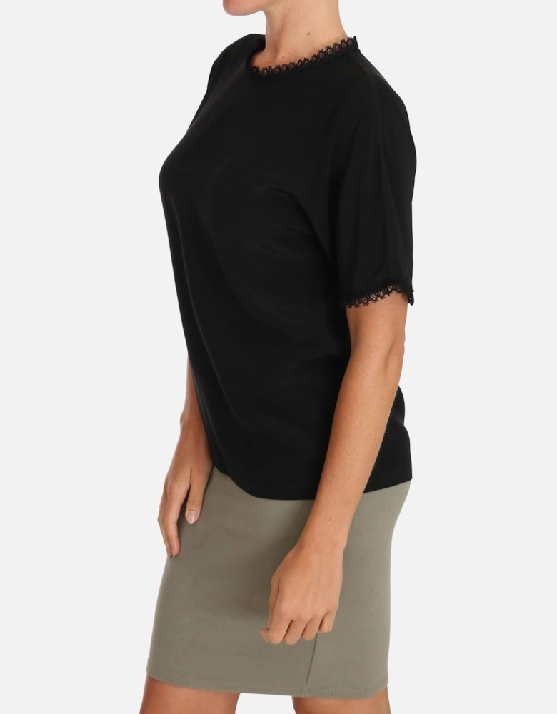 Dolce Gabbana Lace Trim Blouse Short Sleeves Women - Black T-Shirts
