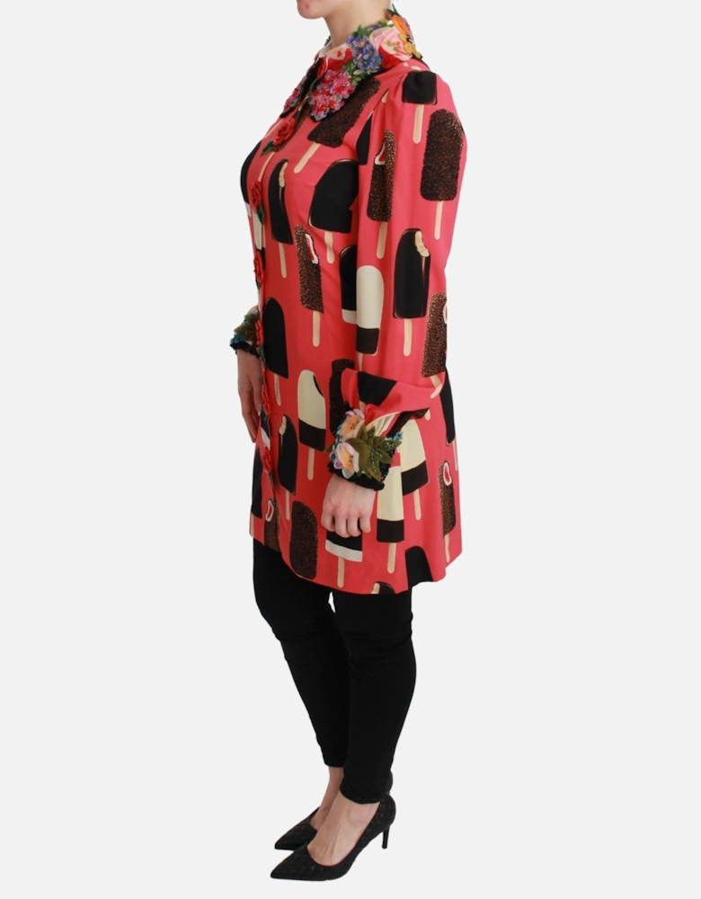 Ice Cream Print Silk Shirt Dress TSH2671 Women - Pink Dresses