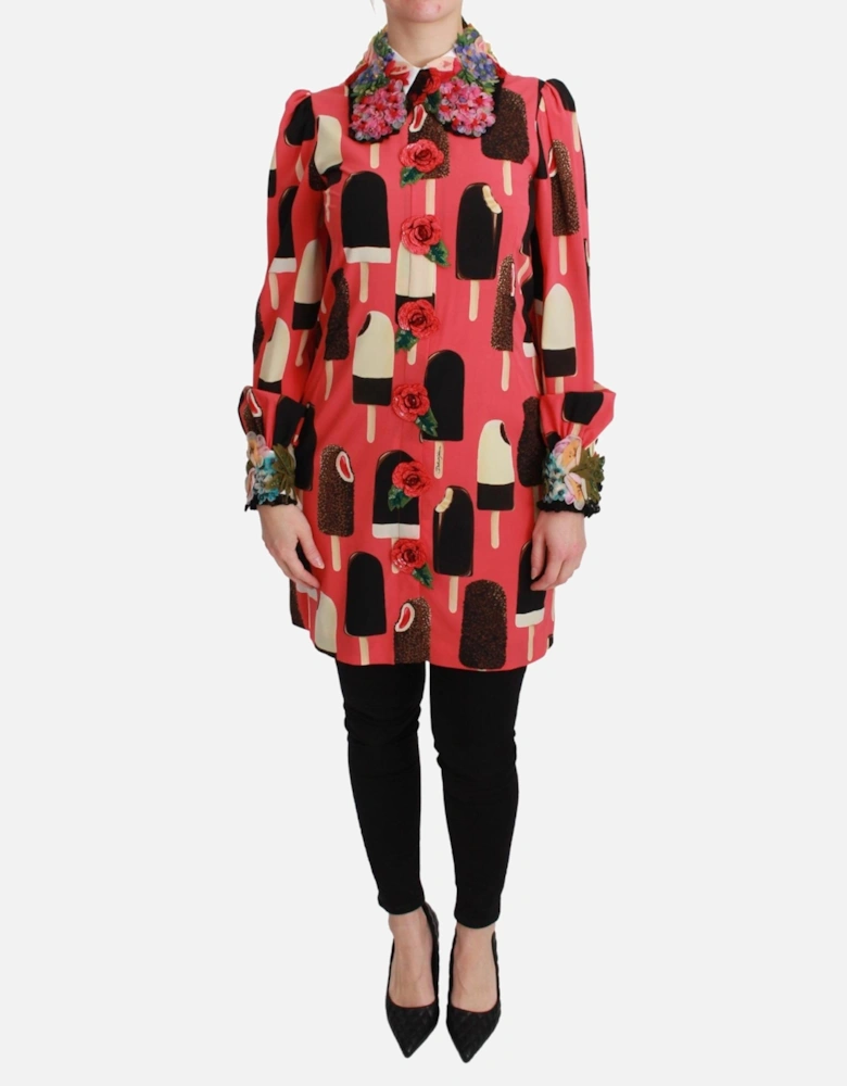 Ice Cream Print Silk Shirt Dress TSH2671 Women - Pink Dresses