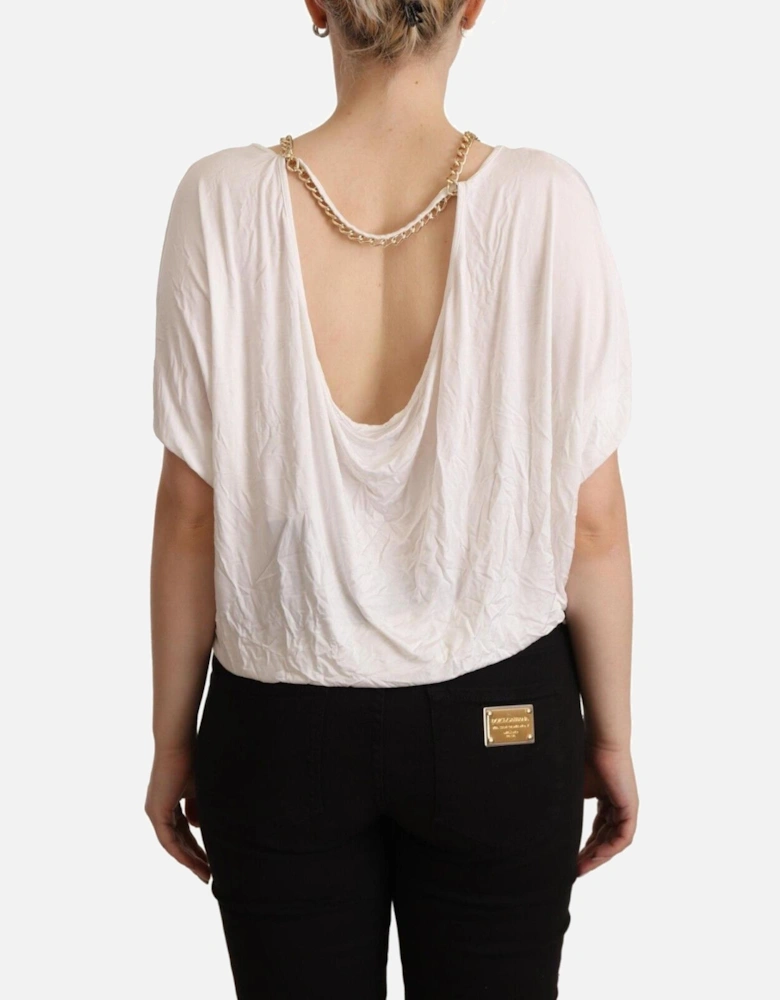 Short Sleeve T-Shirt with Gold Chain Detail Women - White