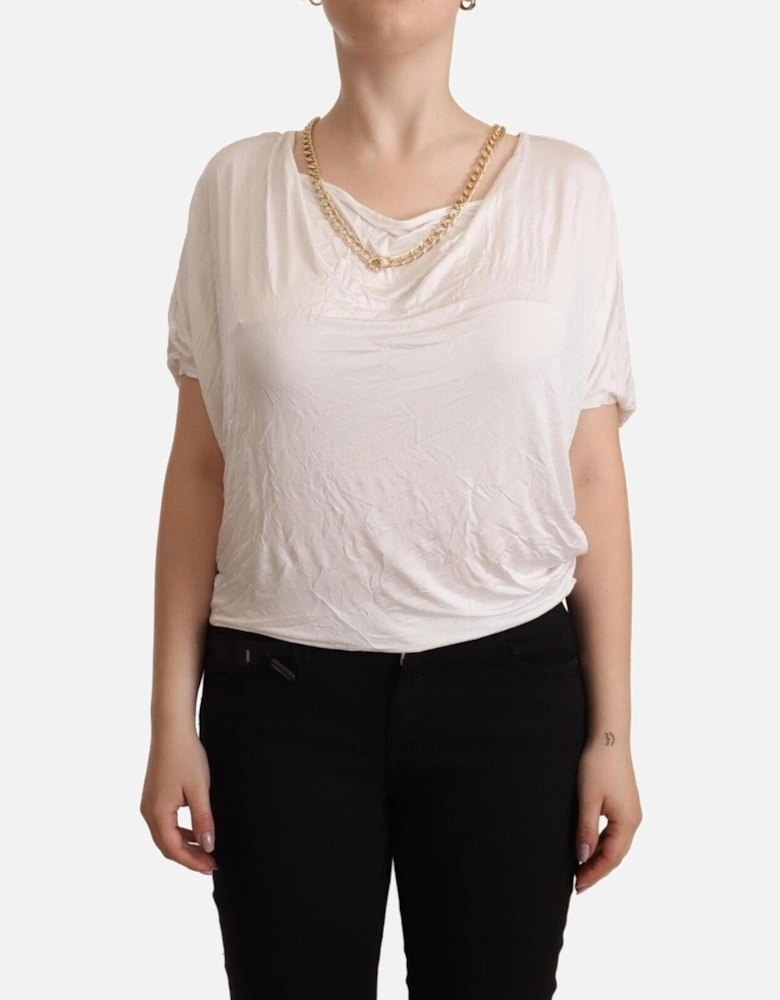 Short Sleeve T-Shirt with Gold Chain Detail Women - White
