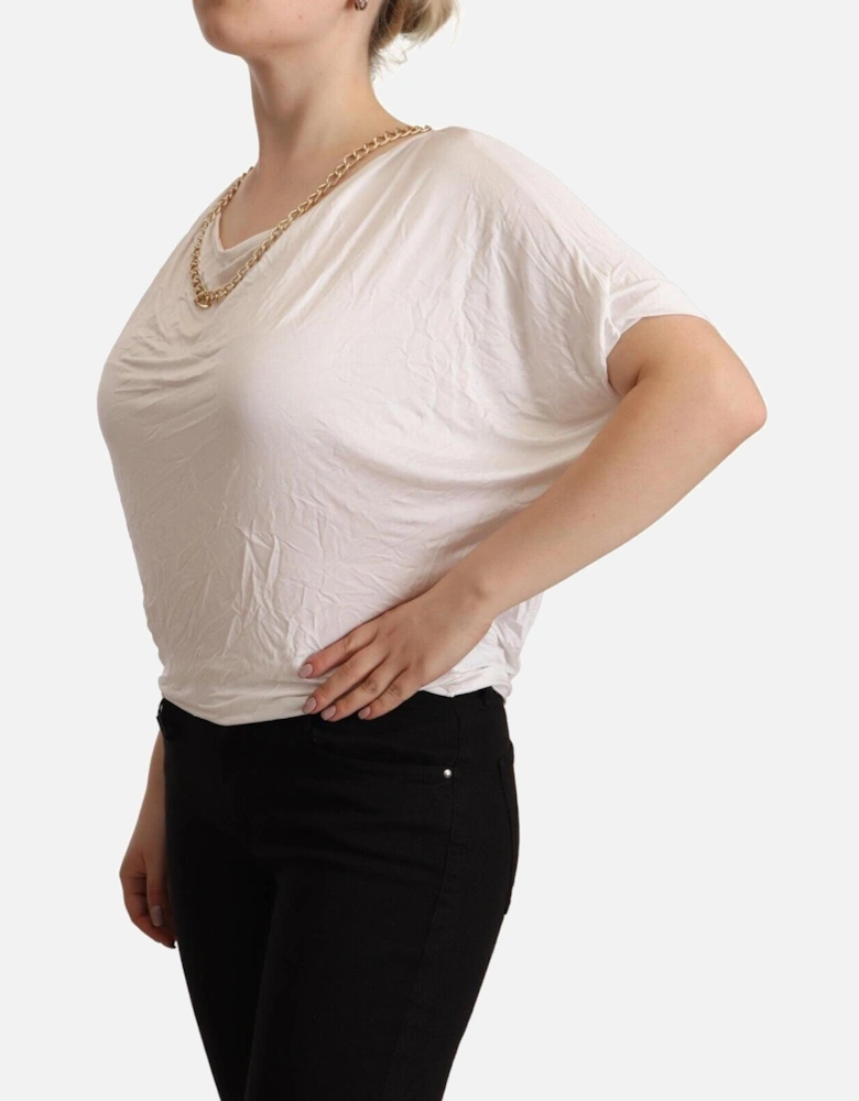 Short Sleeve T-Shirt with Gold Chain Detail Women - White