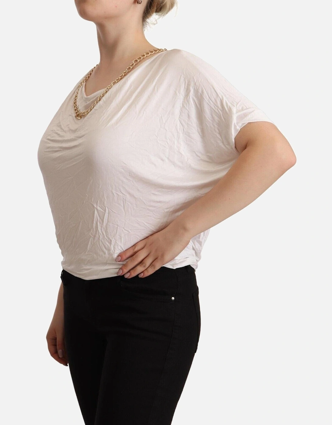 Short Sleeve T-Shirt with Gold Chain Detail Women - White