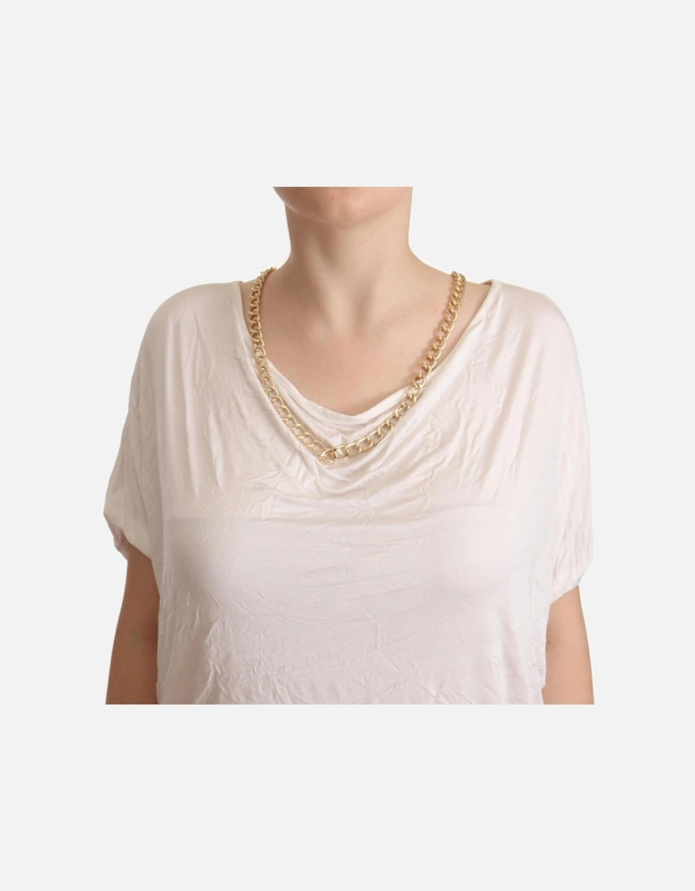 Short Sleeve T-Shirt with Gold Chain Detail Women - White