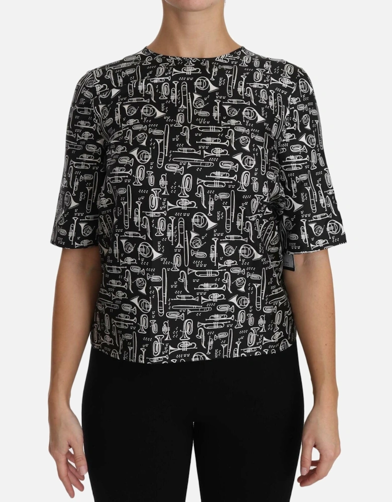Musical Instruments Print Top TSH2894 Women - Black T-Shirts