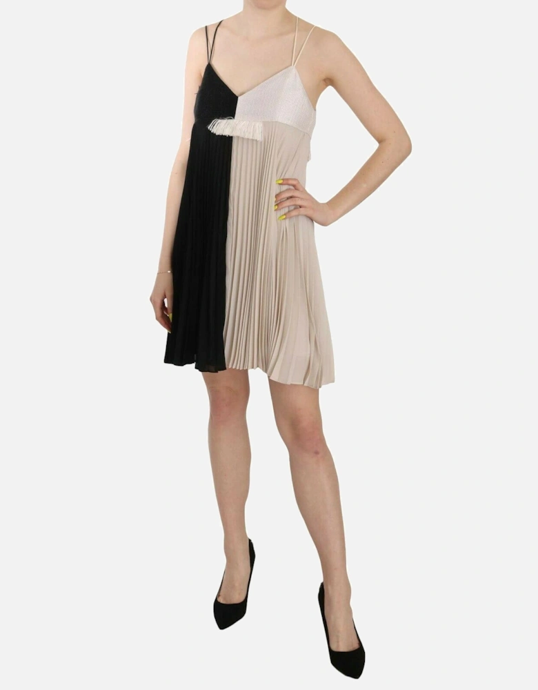 Pleated Mini Dress TwoTone Style Women - Blackwhite Dresses