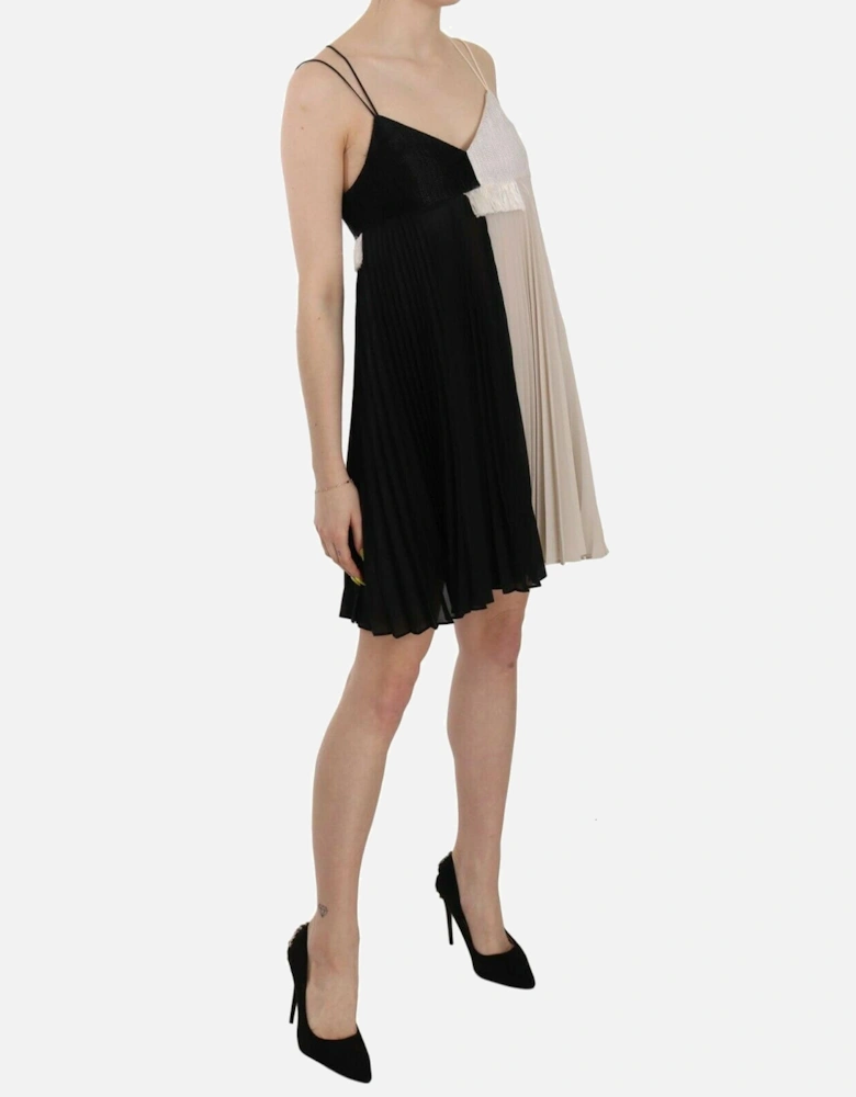 Pleated Mini Dress TwoTone Style Women - Blackwhite Dresses