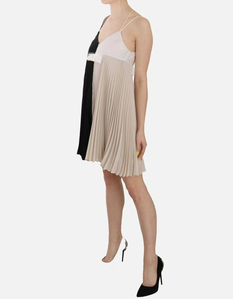 Pleated Mini Dress TwoTone Style Women - Blackwhite Dresses