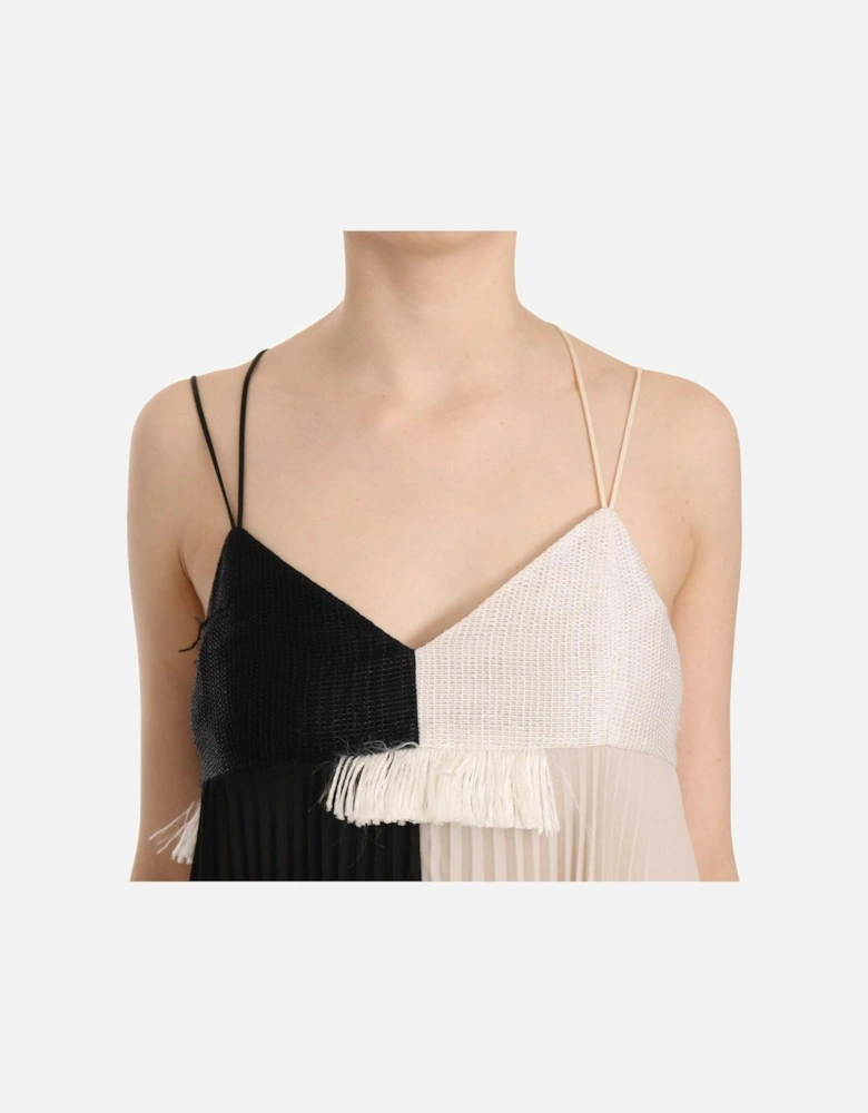 Pleated Mini Dress TwoTone Style Women - Blackwhite Dresses