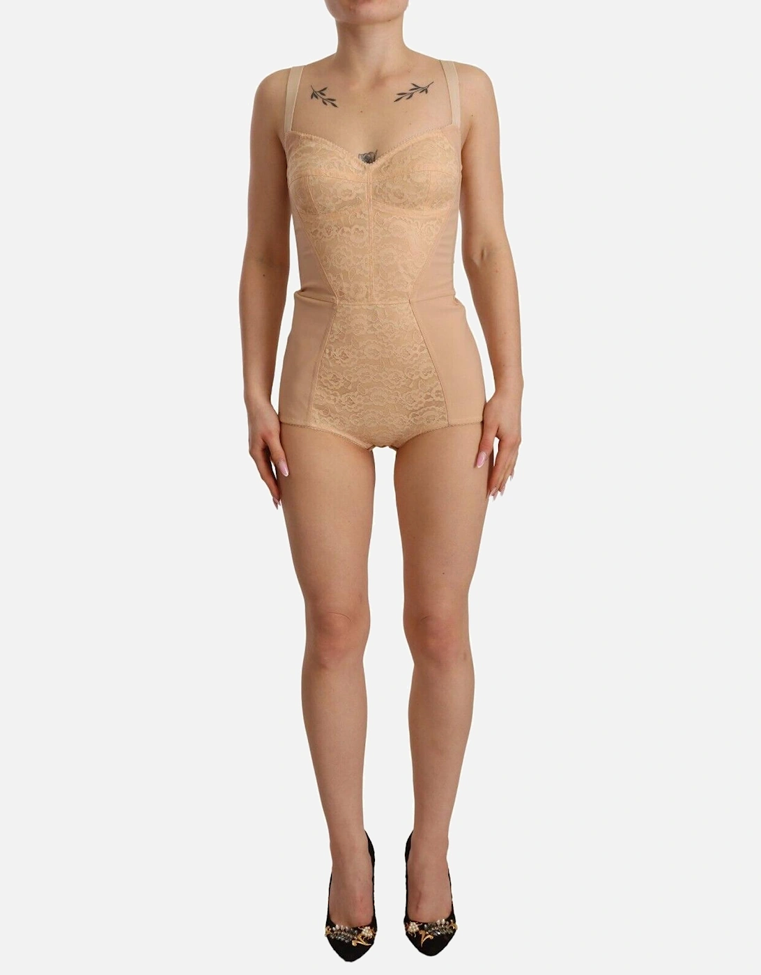 Lace Bodysuit Sweetheart Neck Sleeveless Women - Beige Underwear, 5 of 4