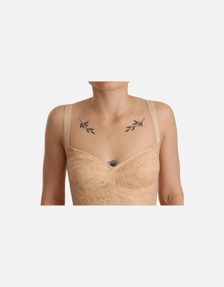 Lace Bodysuit Sweetheart Neck Sleeveless Women - Beige Underwear