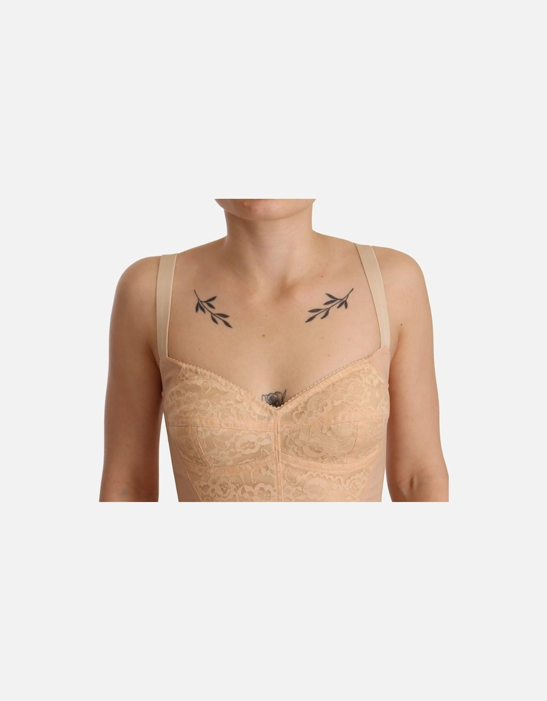 Lace Bodysuit Sweetheart Neck Sleeveless Women - Beige Underwear