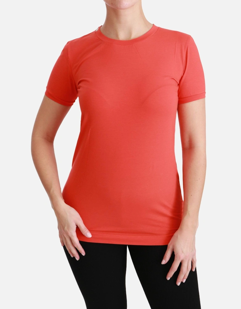 Crewneck Short Sleeve Cotton T-shirt Women - Red