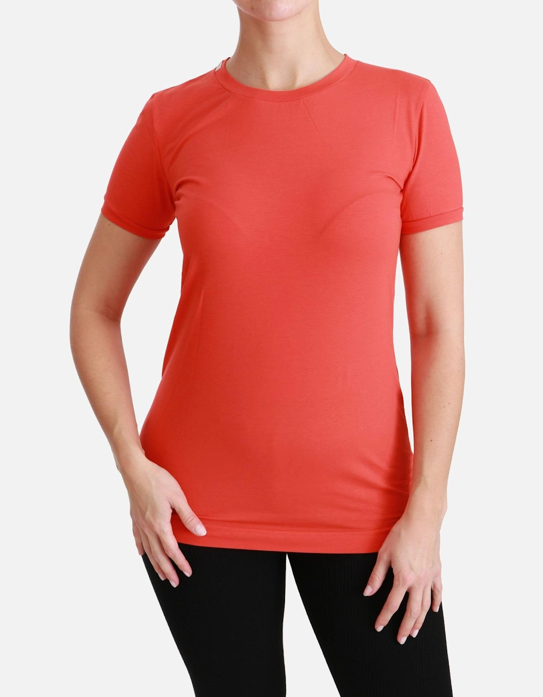Crewneck Short Sleeve Cotton T-shirt Women - Red