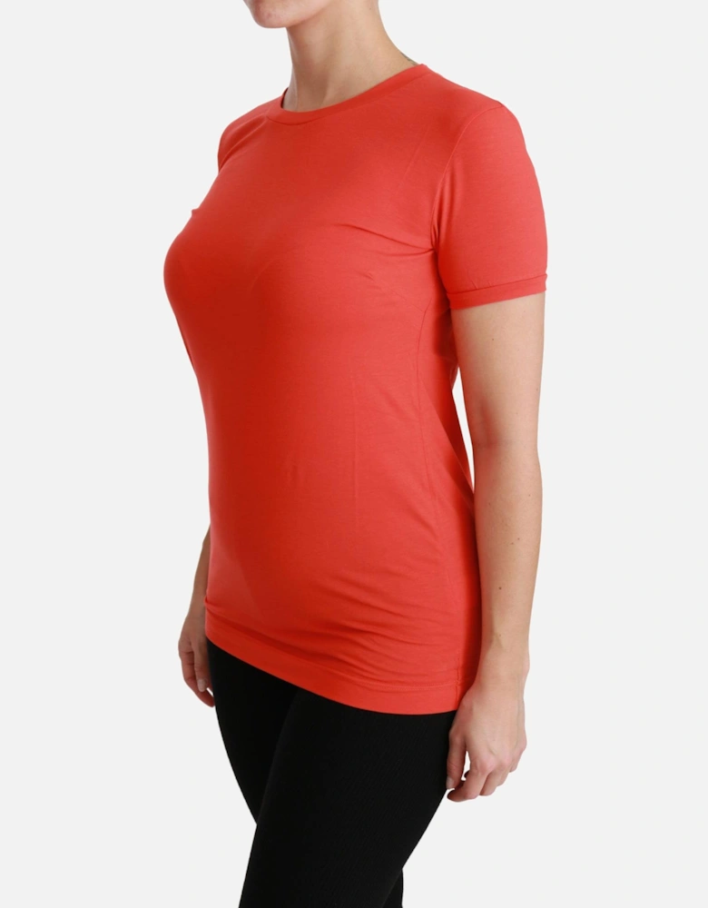 Crewneck Short Sleeve Cotton T-shirt Women - Red