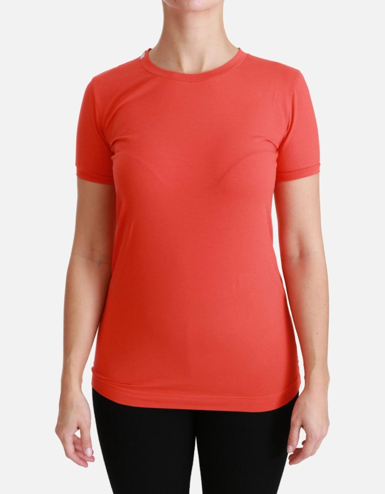 Crewneck Short Sleeve Cotton T-shirt Women - Red