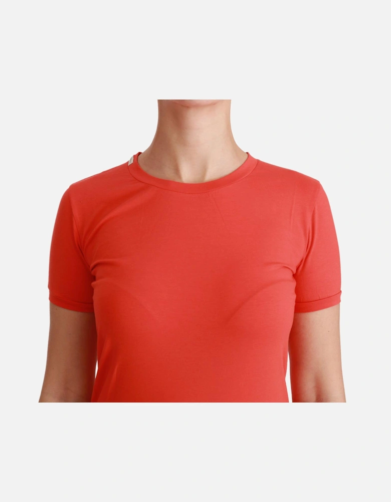 Crewneck Short Sleeve Cotton T-shirt Women - Red
