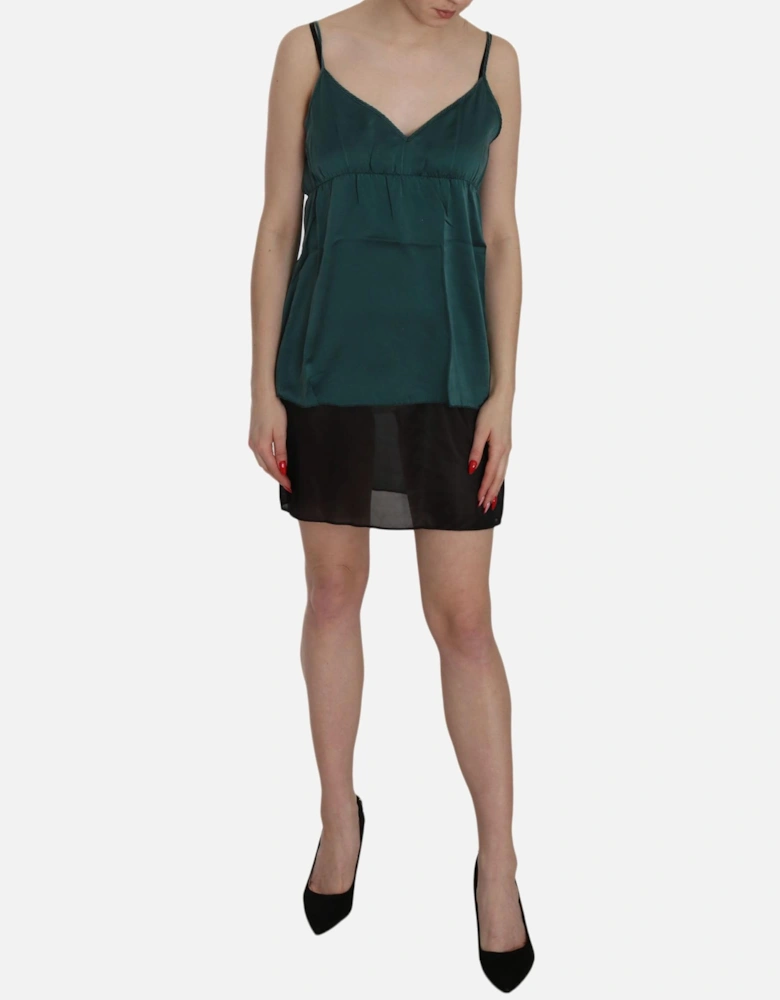 Spaghetti Strap Silk Shift Mini Dress Women - Green Dresses